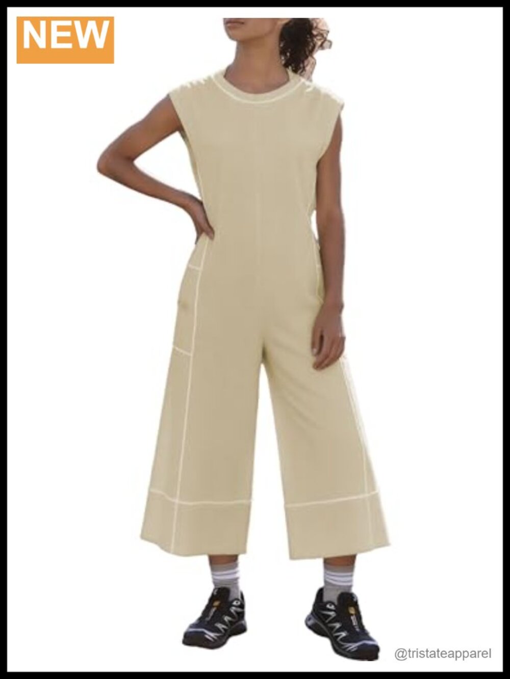 Sleeveless Wide Leg Jumpsuit Romper One Piece Outfit with Pockets Cropped